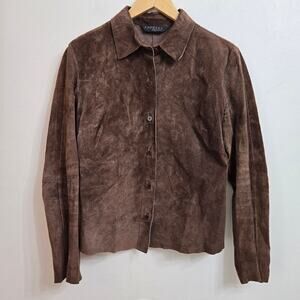 Vintage Express Genuine Brown Leather Suede Button-Up Size 5/6 Y2K 90s Shacket